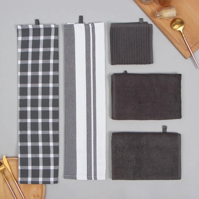 Кух. набор Этель Grey: полотенце - 4 шт, салфетка 30х30 см, 100% хл. от компании Интернет - магазин Flap - фото 1