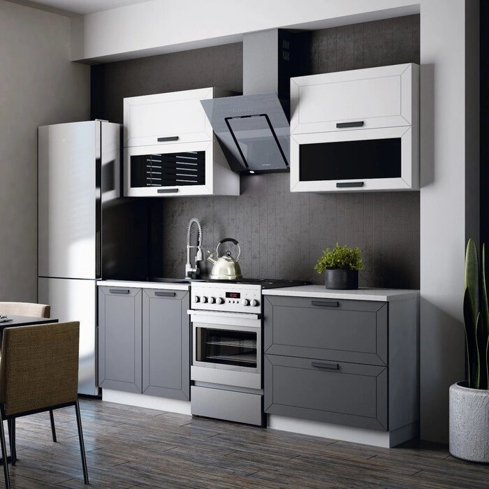 Кухонный гарнитур 1600 Монако, МДФ, Софт белый/Софт графит от компании Интернет - магазин Flap - фото 1