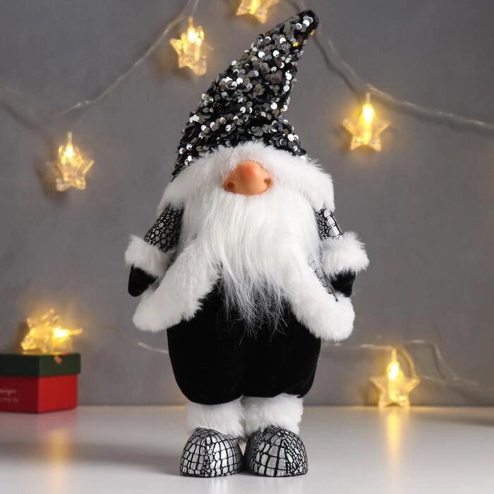 Кукла интерьерная "Дед Мороз в чёрной шубке и колпаке с пайетками" 41х11х16 см от компании Интернет - магазин Flap - фото 1