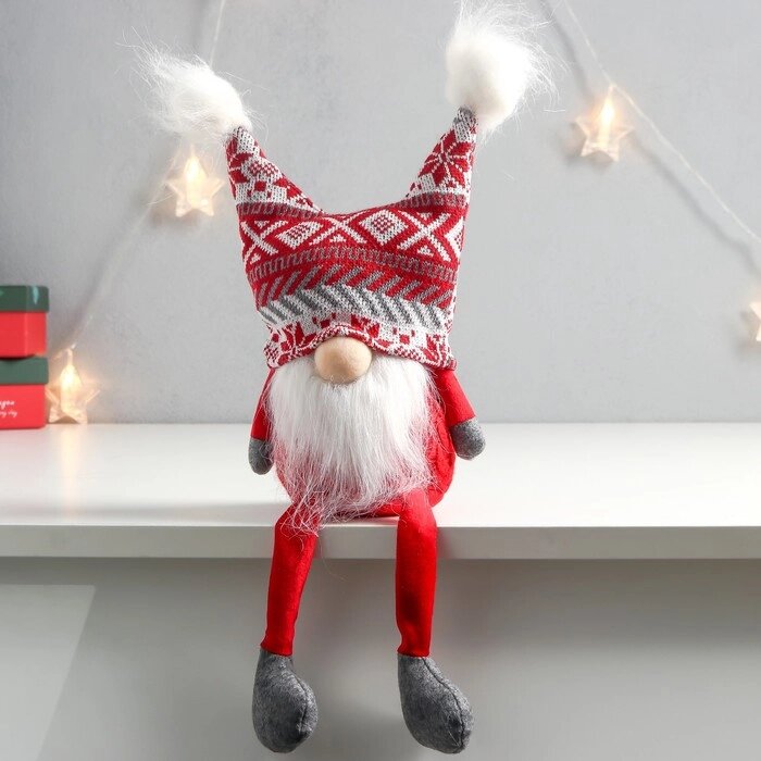 Кукла интерьерная "Дед Мороз в шапке с красными узорами, с бомбошками" 41х13х10 см от компании Интернет - магазин Flap - фото 1