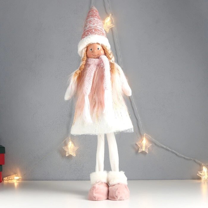 Кукла интерьерная "Девочка с косами, в колпаке, бело-розовый наряд" 63х20х13 см от компании Интернет - магазин Flap - фото 1