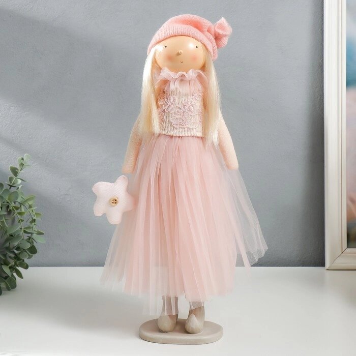 Кукла интерьерная "Малышка в розовом, с цветком, с длинными волосами" 41,5х14,5х16 см от компании Интернет - магазин Flap - фото 1