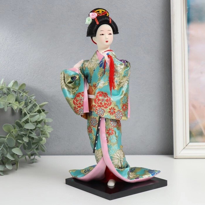 Кукла коллекционная "Гейша в бирюзовом кимоно с цветами" 32х13х13 см от компании Интернет - магазин Flap - фото 1