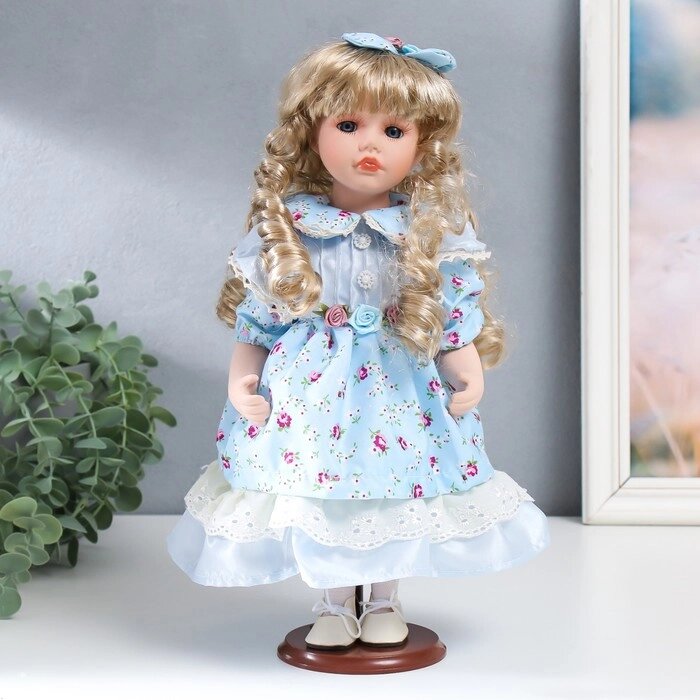 Кукла коллекционная керамика "Тося в голубом платье с цветочками, с бантом в волосах" 30 см   758617 от компании Интернет - магазин Flap - фото 1