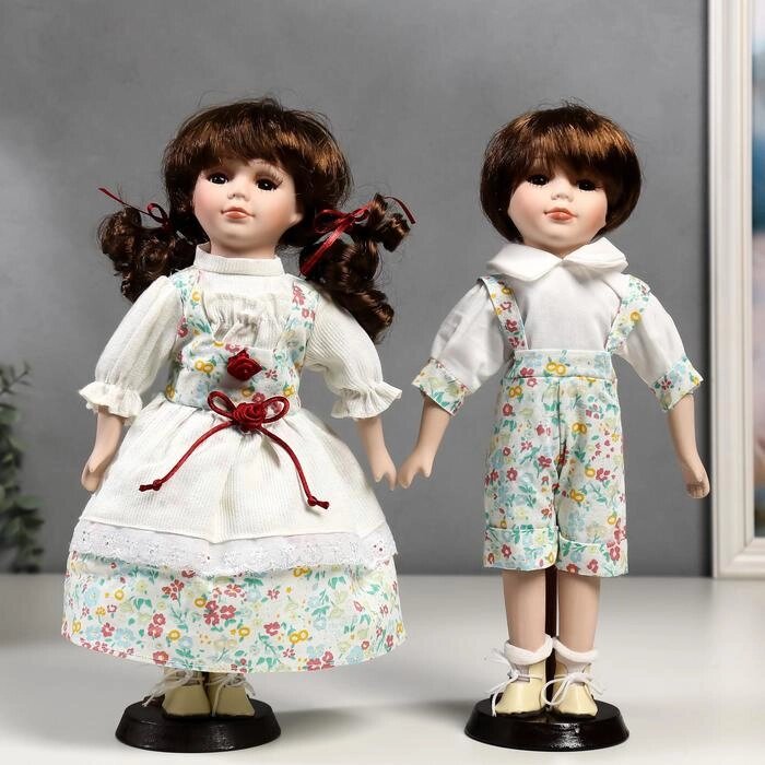 Кукла коллекционная парочка набор 2 шт "Стася и Егор в нарядах в цветочек" 30 см от компании Интернет - магазин Flap - фото 1