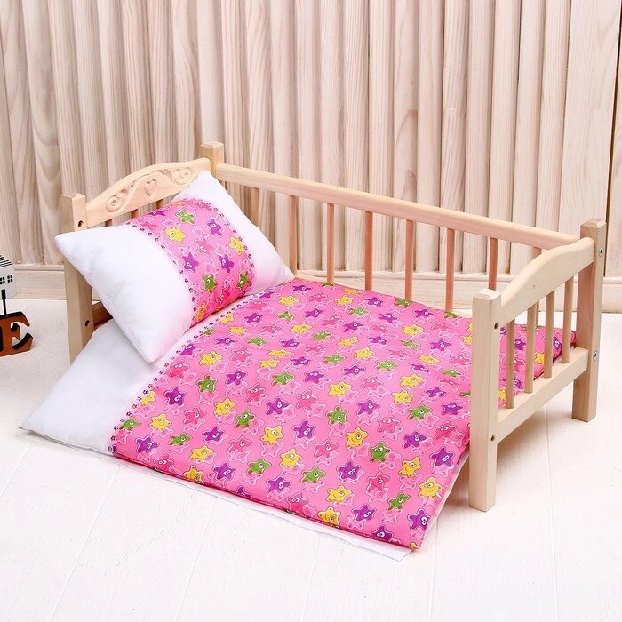 Кукольное постельное" Медузы на розовом с тесьмой"простынь, одеяло,46*36, подушка 23*17 от компании Интернет - магазин Flap - фото 1