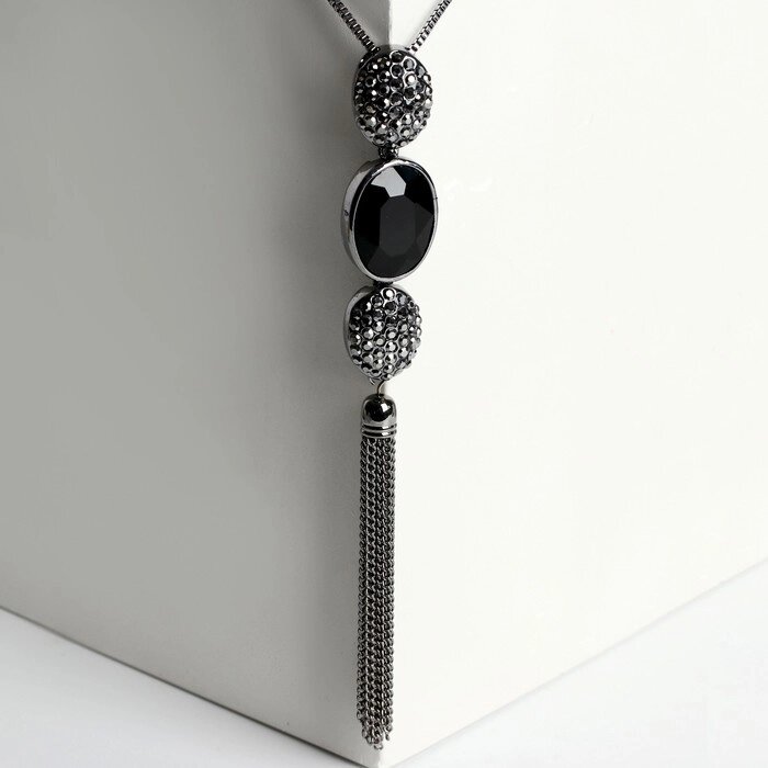 Кулон «Утончённость» овалы с цепочкой, цвет чёрно-серый в сером металле, 65 см от компании Интернет - магазин Flap - фото 1