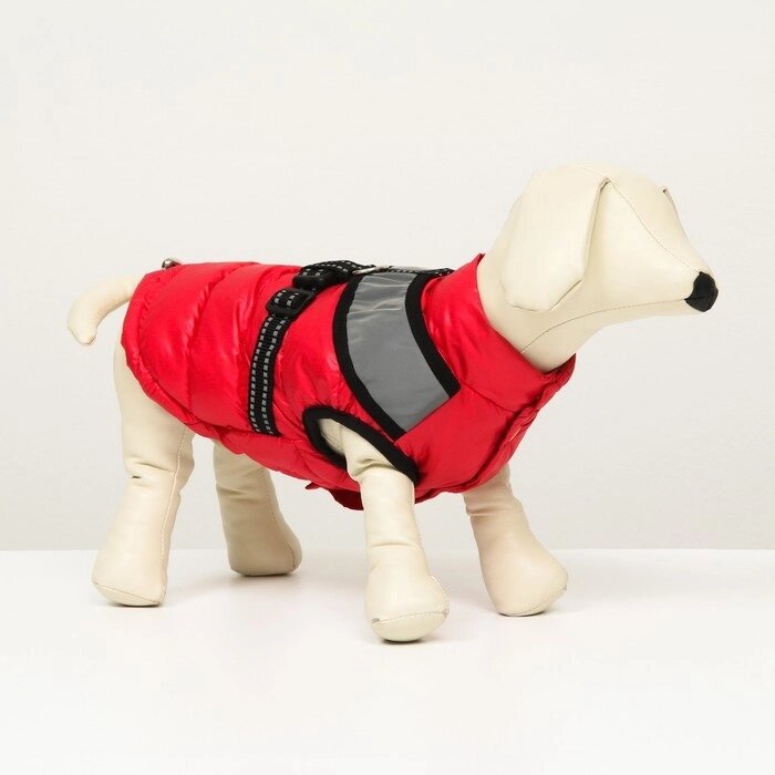 Куртка для собак со светоотражающей шлейкой, размер 16 (ДС 36, ОГ 46, ОШ 35), красная от компании Интернет - магазин Flap - фото 1