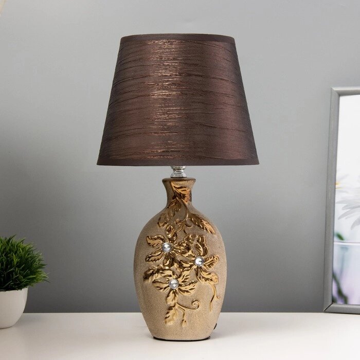 Лампа настольная керамика "Цветы-лиана" бронза, стразы Е14 40Вт 38х20х20 см от компании Интернет - магазин Flap - фото 1