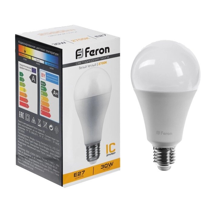 Лампа светодиодная FERON, (30W) 230V E27 2700K A80, LB-130 от компании Интернет - магазин Flap - фото 1