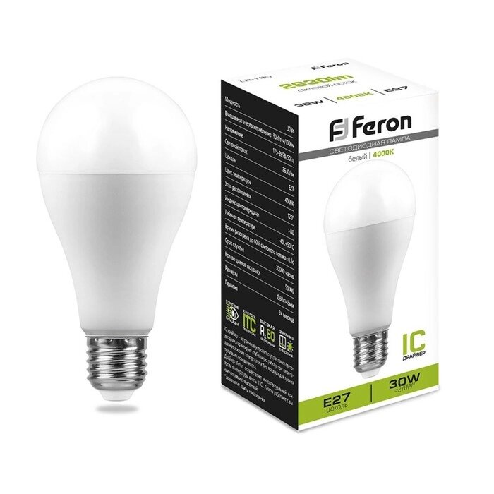 Лампа светодиодная FERON, (30W) 230V E27 4000K A80, LB-130 от компании Интернет - магазин Flap - фото 1