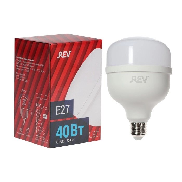 Лампа светодиодная REV PowerMax, T120, E27, 40 Вт, 6500 K, холодный свет от компании Интернет - магазин Flap - фото 1