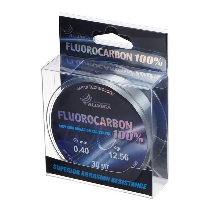 Леска монофильная ALLVEGA FX Fluorocarbon 100%, диаметр 0.40 мм, тест 12.56 кг, 30 м, прозрачная от компании Интернет - магазин Flap - фото 1