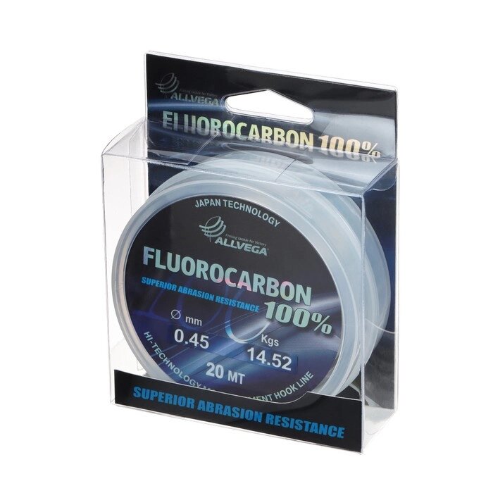 Леска монофильная ALLVEGA FX Fluorocarbon 100%, диаметр 0.45 мм, тест 14.52 кг, 20 м, прозрачная от компании Интернет - магазин Flap - фото 1