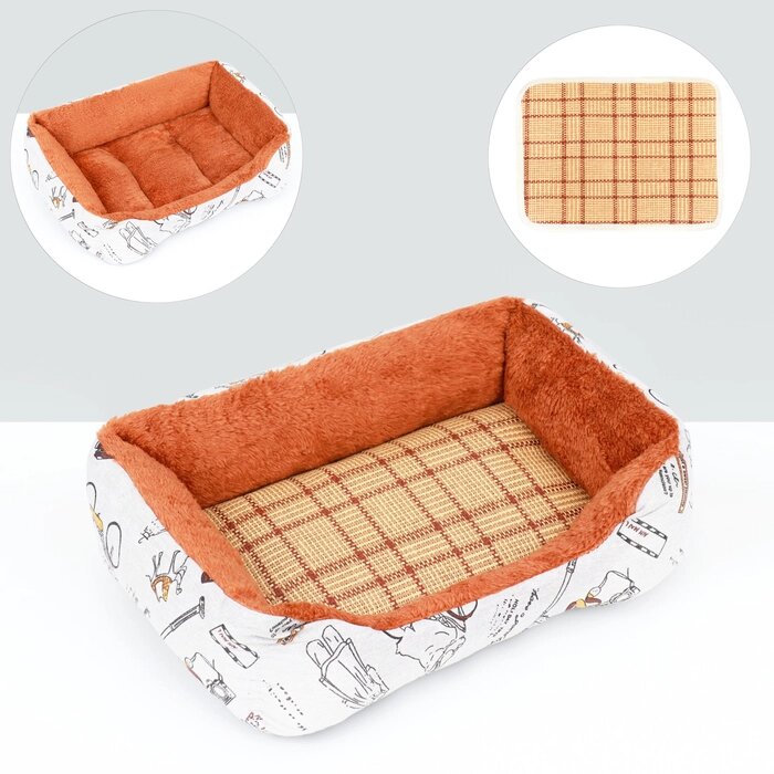 Лежанка для животных + ротанговый коврик, двухсторонняя подушка, 45 х 30 х 15 см от компании Интернет - магазин Flap - фото 1