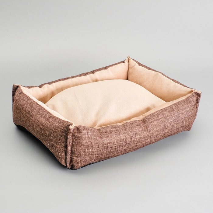 Лежанка под замшу с двусторонней подушкой,  54 х  42 х  11 см, мебельная ткань, микс цветов от компании Интернет - магазин Flap - фото 1