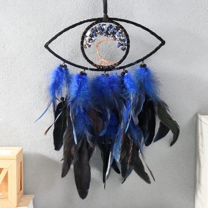 Ловец снов "Древо жизни. Глаз" чёрно-синий 18,5х48 см от компании Интернет - магазин Flap - фото 1