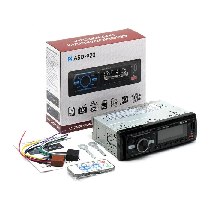 Магнитола автомобильная Вымпел ASD-920  FM/USB/AUX/bluetooth, пульт от компании Интернет - магазин Flap - фото 1