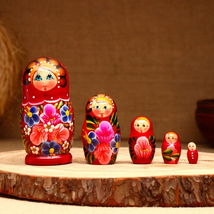 Матрёшка 5-кукольная "Наташа тюльпаны", 10-11 см от компании Интернет - магазин Flap - фото 1
