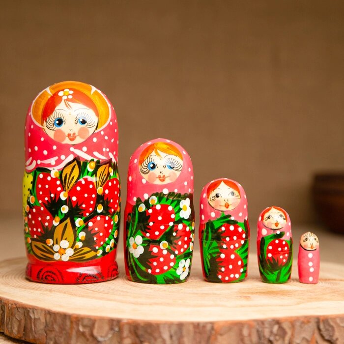 Матрёшка 5-ти кукольная "Катя" ягоды , 12-13 см, ручная роспись. от компании Интернет - магазин Flap - фото 1