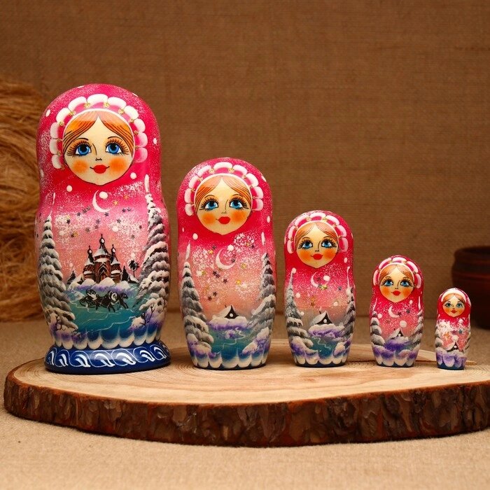 Матрёшка «Зима», розовая, 5 кукольная, люкс от компании Интернет - магазин Flap - фото 1