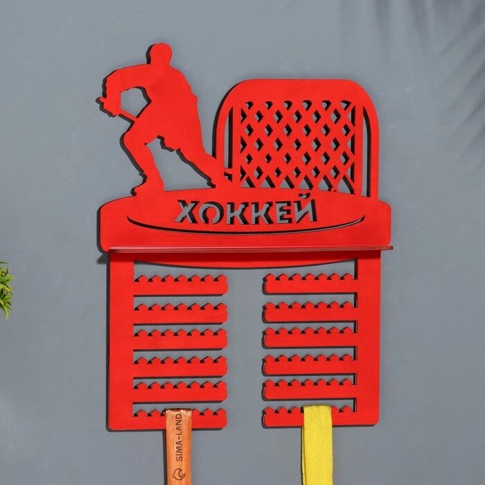Медальница с полкой "Хоккей" красный цвет, 42,5х27,5 см от компании Интернет - магазин Flap - фото 1