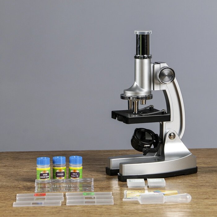 Микроскоп "Исследование", кратность увеличения 600х, 300х, 100х, с подсветкой, серебристый от компании Интернет - магазин Flap - фото 1