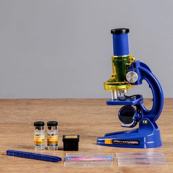 Микроскоп, кратность увеличения 450х, 200х, 100х, синий от компании Интернет - магазин Flap - фото 1