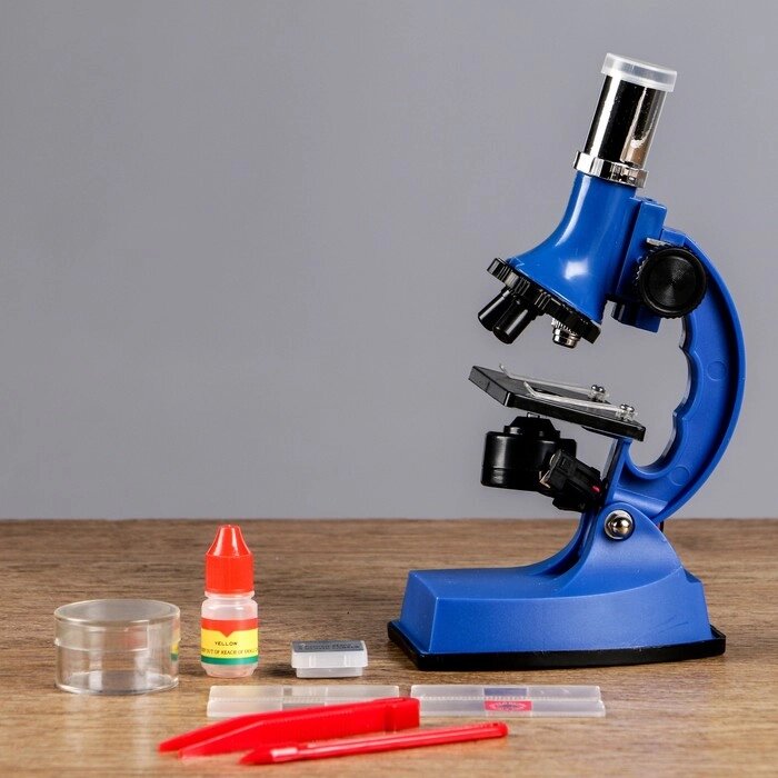 Микроскоп, кратность увеличения 600х, 300х, 100х, с подсветкой, 2АА, синий от компании Интернет - магазин Flap - фото 1