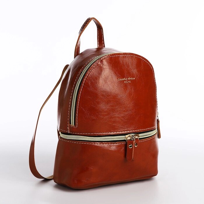 Мини-рюкзак из искусственной кожи на молнии, цвет коричневый от компании Интернет - магазин Flap - фото 1