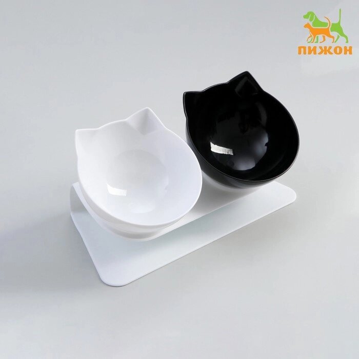 Миски пластиковые на белой подставке 27,5 х 14 х 15 см чёрная/белая от компании Интернет - магазин Flap - фото 1