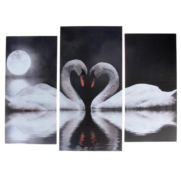 Модульная картина "Лебеди под луной"  (2-25х52; 1-30х60) 60х80 см от компании Интернет - магазин Flap - фото 1