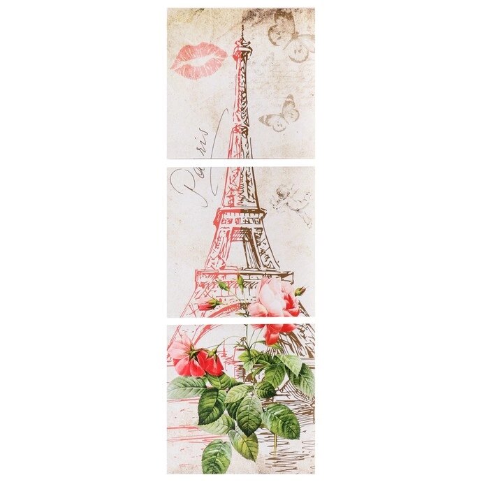 Модульная картина "Романтичный Париж" 111х37 см (3 - 37х37см) от компании Интернет - магазин Flap - фото 1