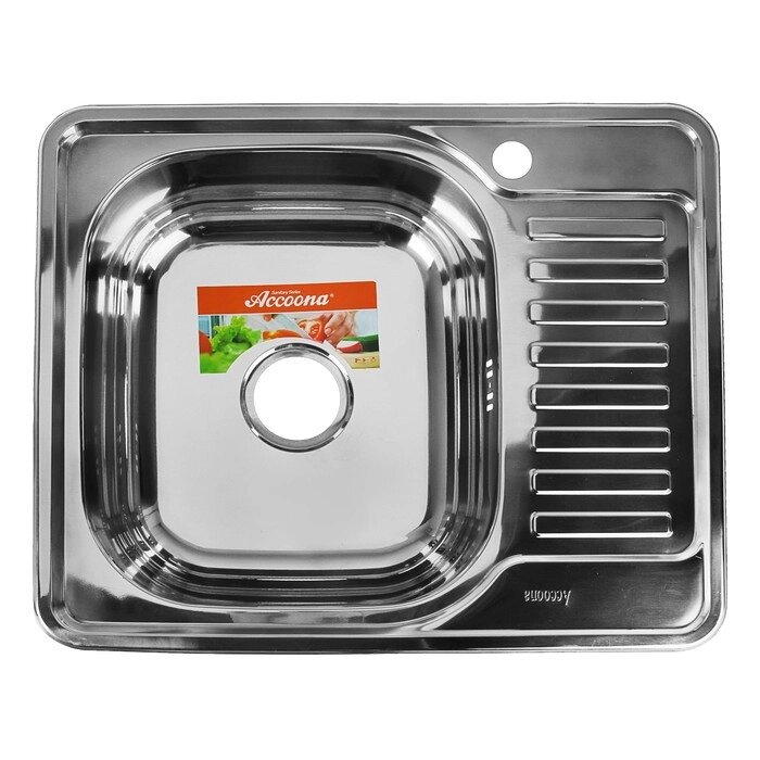 Мойка кухонная Accoona AB4858-L, врезная, левая, толщина 0.6 мм, 580х480х165 мм, глянец от компании Интернет - магазин Flap - фото 1