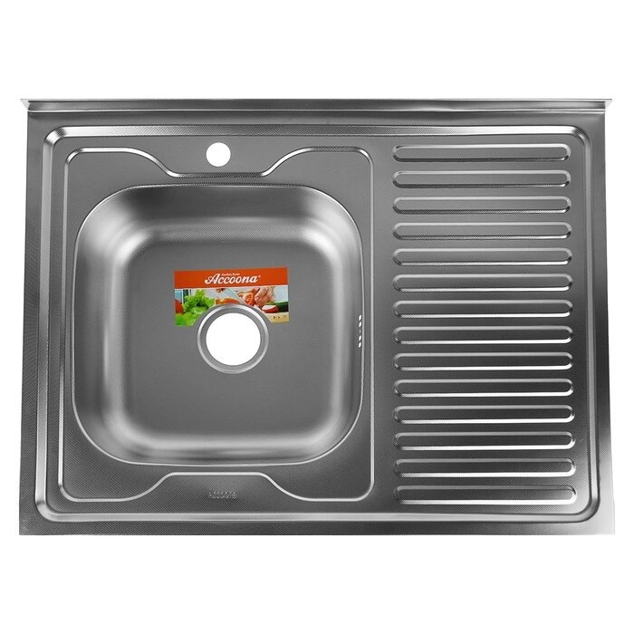 Мойка кухонная Accoona AC6080-L, накладная, левая, толщина 0.6 мм, 800х600х165 мм, декор от компании Интернет - магазин Flap - фото 1