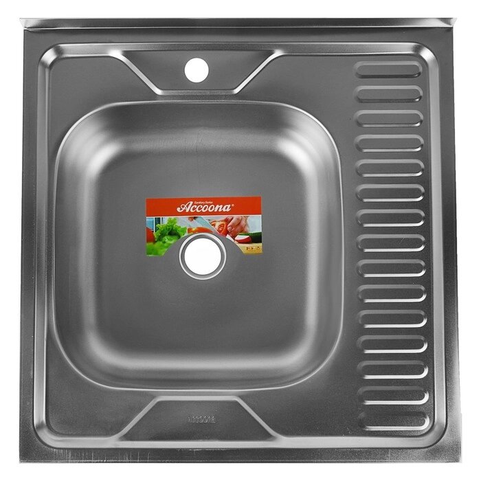 Мойка кухонная Accoona AD6060-4L, накладная, левая, толщина 0.4 мм, 600х600х140 мм, матовая от компании Интернет - магазин Flap - фото 1