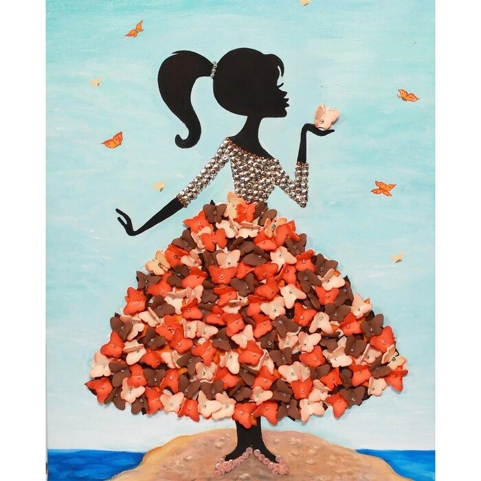 Мозаика из пайеток на холсте «Девочка с бабочками» от компании Интернет - магазин Flap - фото 1