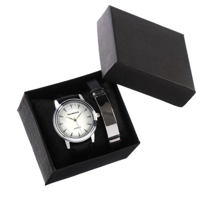 Мужской подарочный набор Bolingdun 2 в 1: наручные часы, браслет, d-4.6 см от компании Интернет - магазин Flap - фото 1