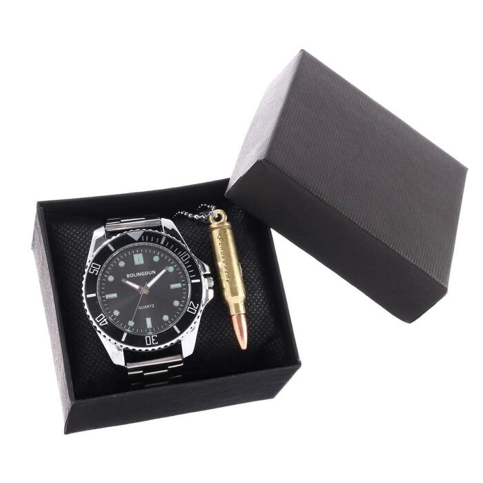 Мужской подарочный набор Bolingdun 2 в 1: наручные часы, кулон, d-4.6 см от компании Интернет - магазин Flap - фото 1