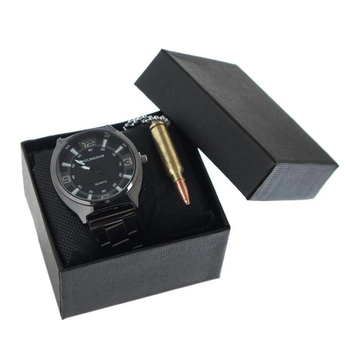Мужской подарочный набор Bolingdun 2 в 1: наручные часы, кулон, d-4.8 см от компании Интернет - магазин Flap - фото 1