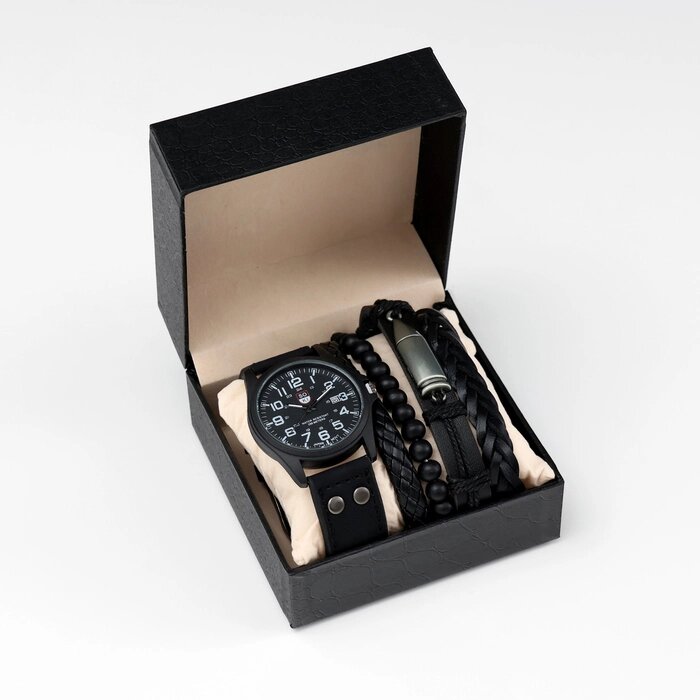 Мужской подарочный набор "Пуля" 2 в 1: наручные часы, браслет от компании Интернет - магазин Flap - фото 1