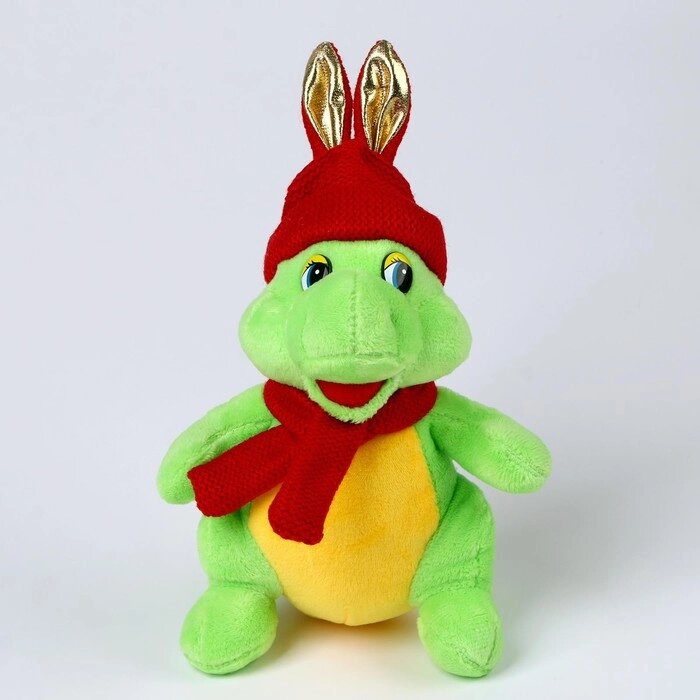 Мягкая игрушка «Дракон», в красной шапке с ушами, 15 см, цвет зелёный от компании Интернет - магазин Flap - фото 1