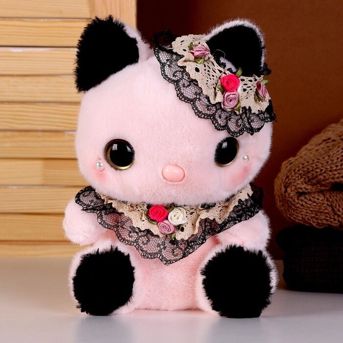 Мягкая игрушка «Котик» с бусинами, 22 см, цвет розовый от компании Интернет - магазин Flap - фото 1