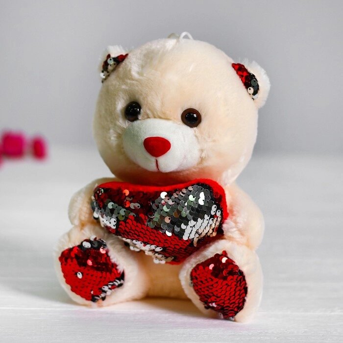 Мягкая игрушка «Медведь с сердцем», пайетки, цвет красно-серебряный от компании Интернет - магазин Flap - фото 1