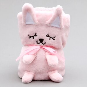 Мягкая игрушка-плед «Котик», 20 см, цвет розовый
