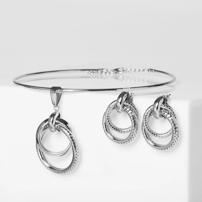Набор 2 предмета: серьги, колье «Геометрия» круги, цвет серебро, d=14.5 см от компании Интернет - магазин Flap - фото 1