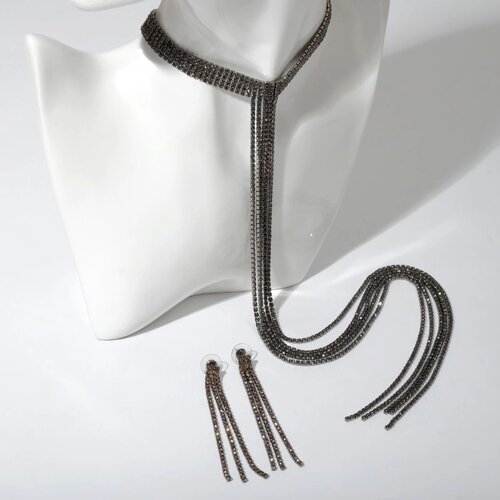 Набор 2 предмета: серьги, колье "Лёд" дорожка, цвет серый, 30 см