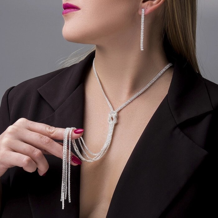 Набор 2 предмета: серьги, кулон «Элегантность» жгут, цвет белый в серебре, 42 см от компании Интернет - магазин Flap - фото 1