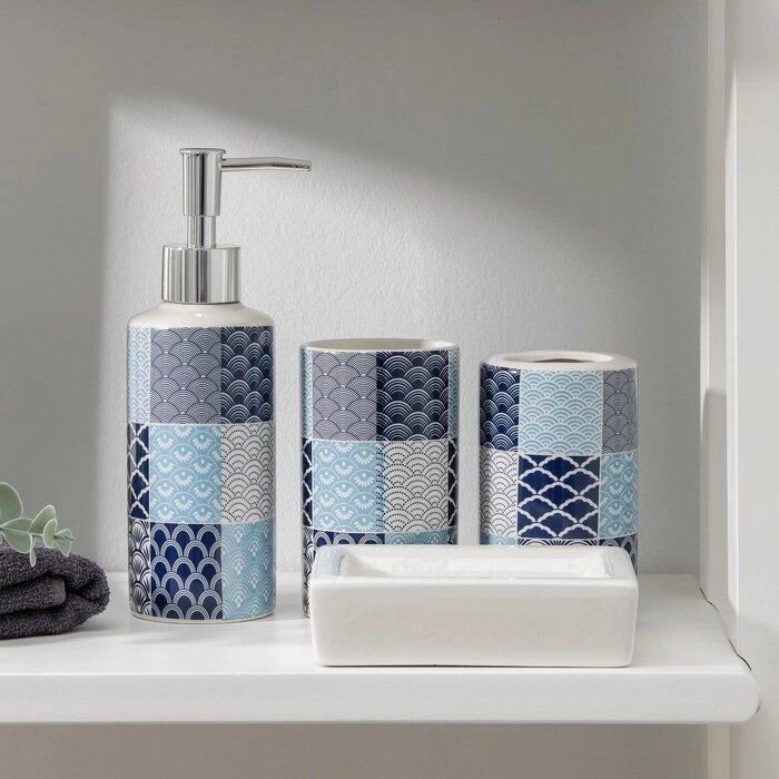 Набор аксессуаров для ванной комнаты «Мозайка», 4 предмета, цвет МИКС от компании Интернет - магазин Flap - фото 1