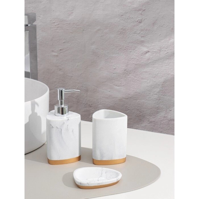 Набор аксессуаров для ванной комнаты «Мрамор», 3 предмета (мыльница, дозатор 230 мл, стакан) от компании Интернет - магазин Flap - фото 1